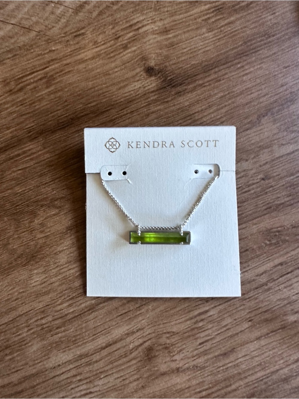 Kendra Scott Silver Necklace with Olive Green Bar